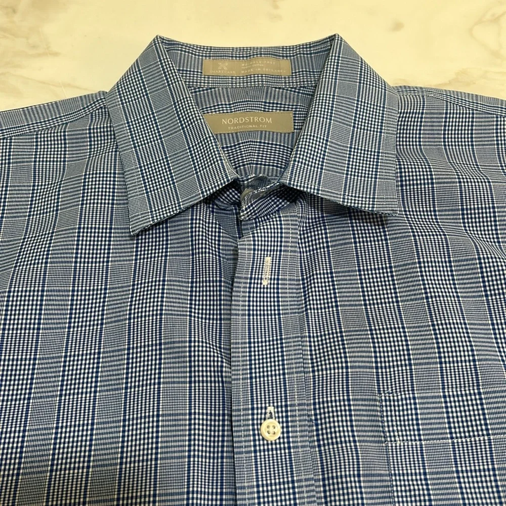 NORDSTROM CASUAL BOTTOM DOWN  SHIRT 16 1/2 BLUE LONG SLEEVES - Picture 3 of 10